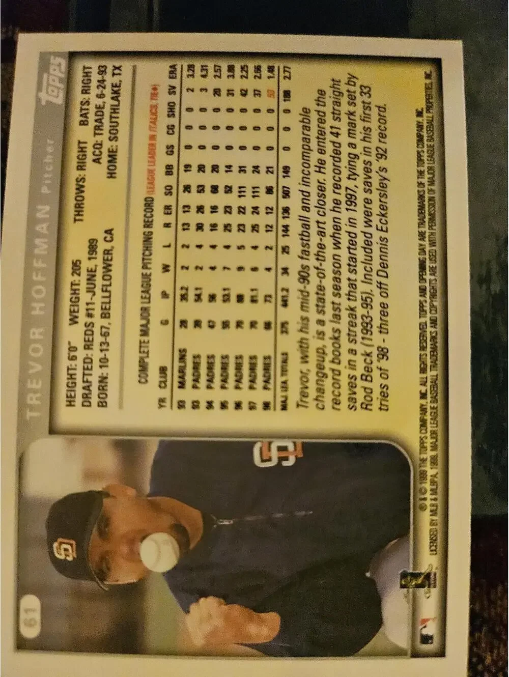 Trevor Hoffman - HOF - 1999 Topps Opening Day #61 - Padres - RAW mint - Picture 2 of 2